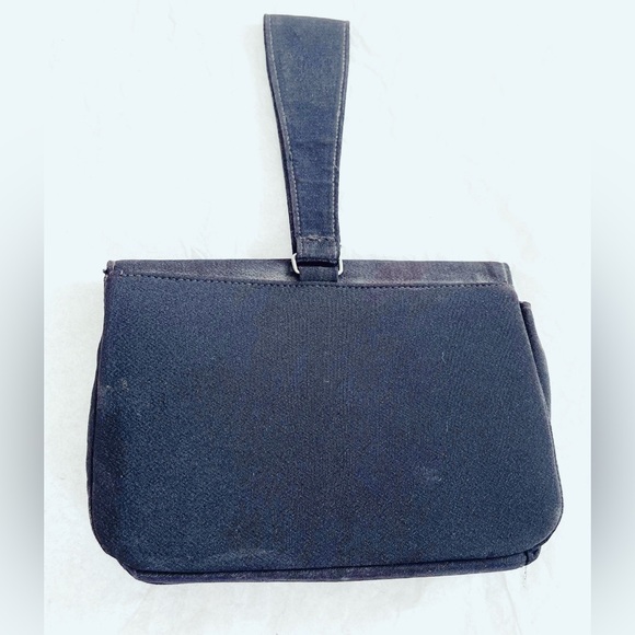 Vintage 1930's Black Fabric Bag with Rhinestone Detailing - Picture 4 of 5